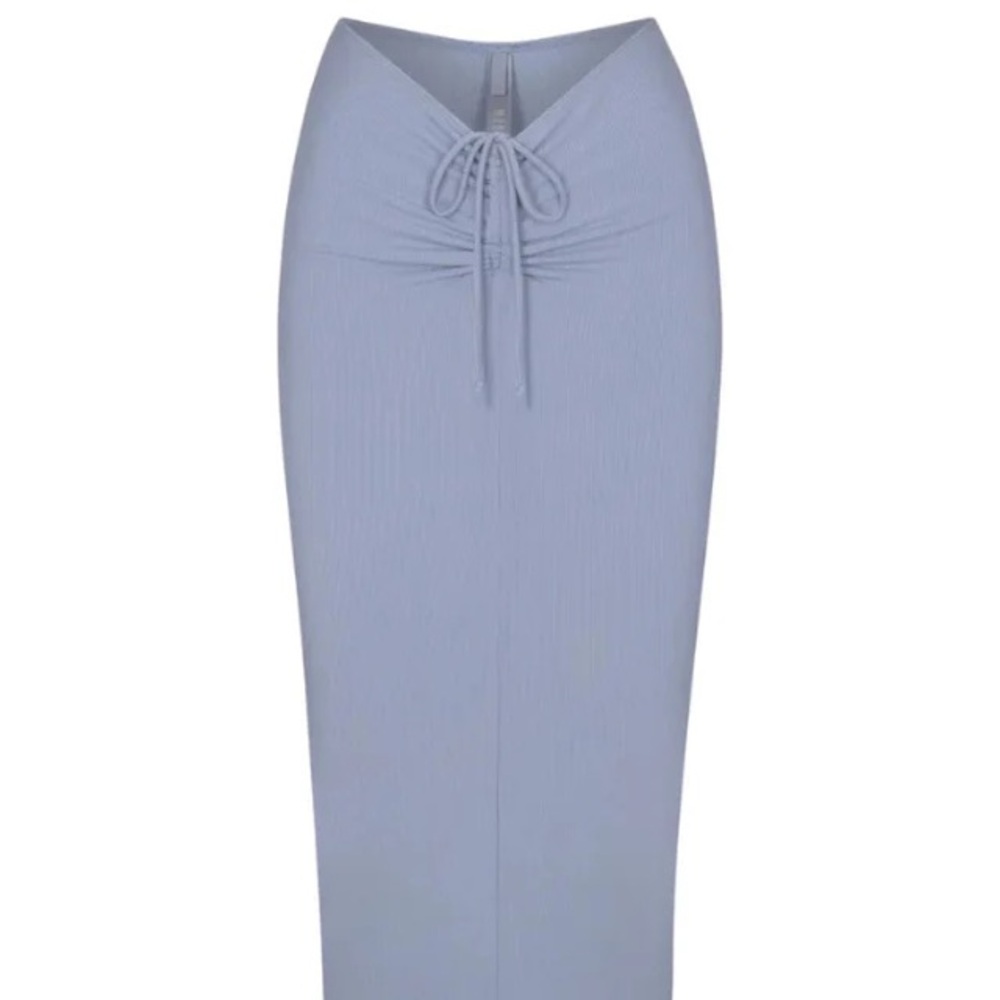 SKIMS Ribbed (front & back) Drawstring Maxi Skirt in Light Blue